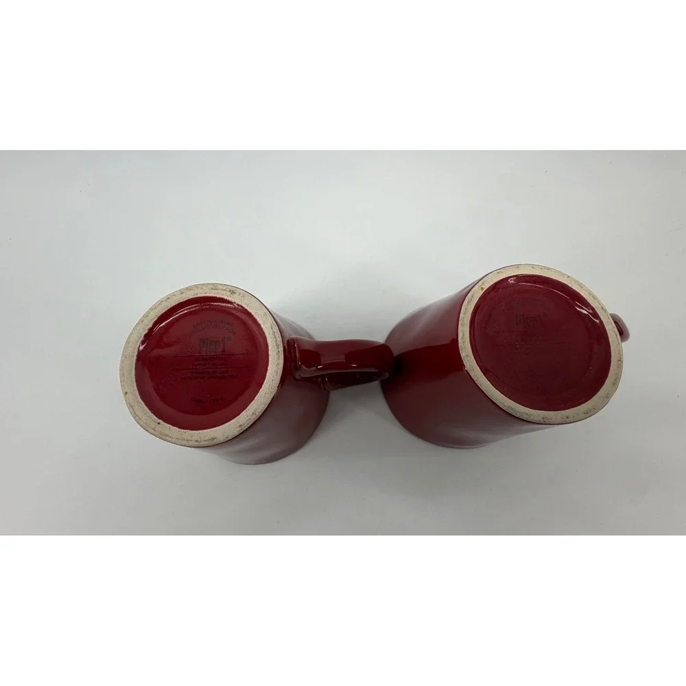 Pier 1 Coffee Mugs Unisex OS Burgundy Elemental Red Glossy Organic Set of 2 Cup